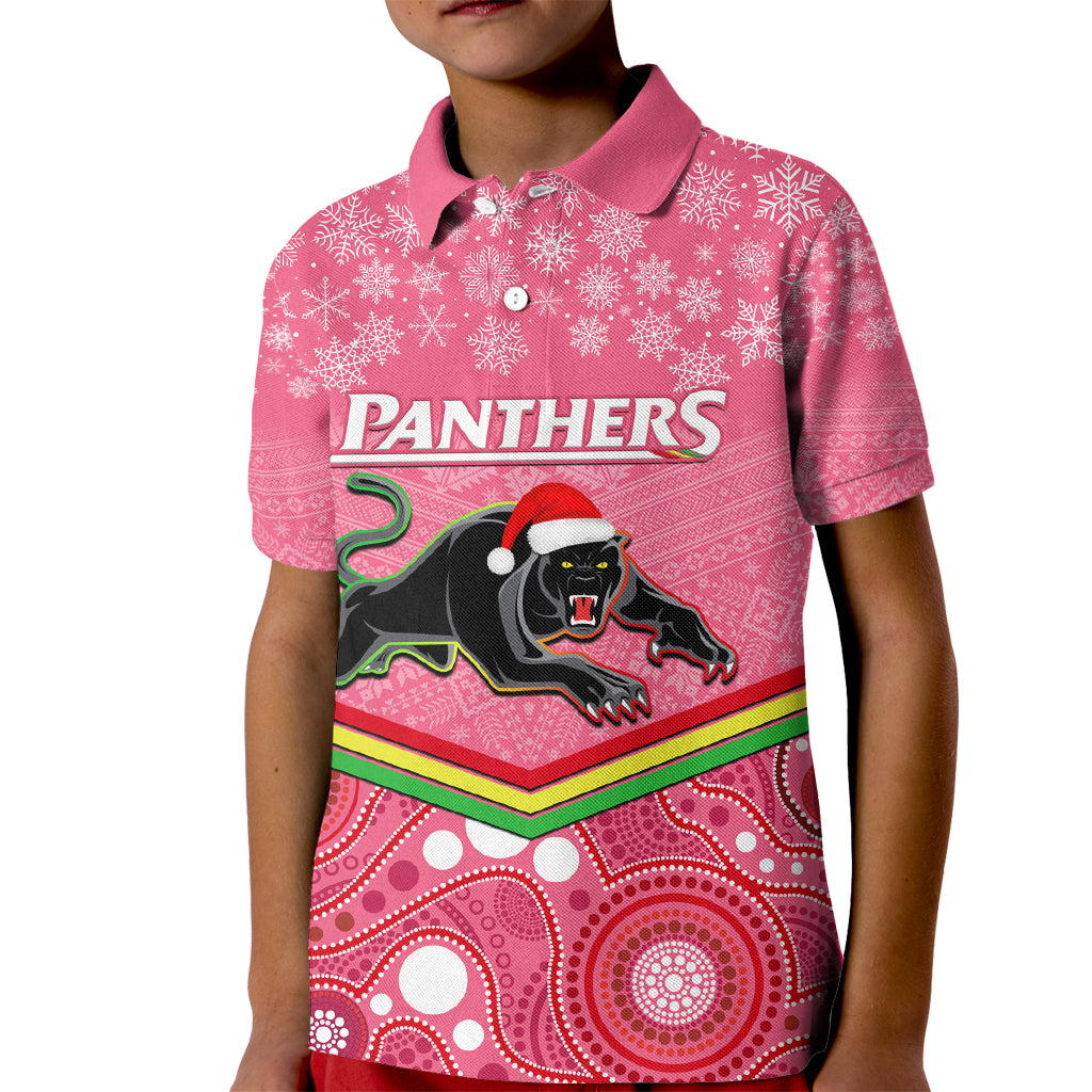 Custom Panthers Rugby Christmas Kid Polo Shirt Merry Xmas 2023 Mix Aboriginal Art Pink Version - Vibe Hoodie Shop