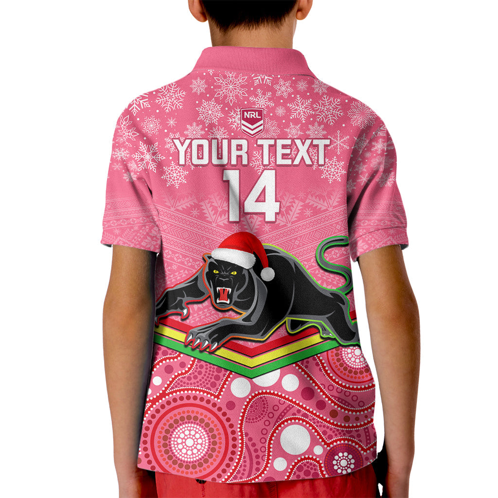 Custom Panthers Rugby Christmas Kid Polo Shirt Merry Xmas 2023 Mix Aboriginal Art Pink Version - Vibe Hoodie Shop
