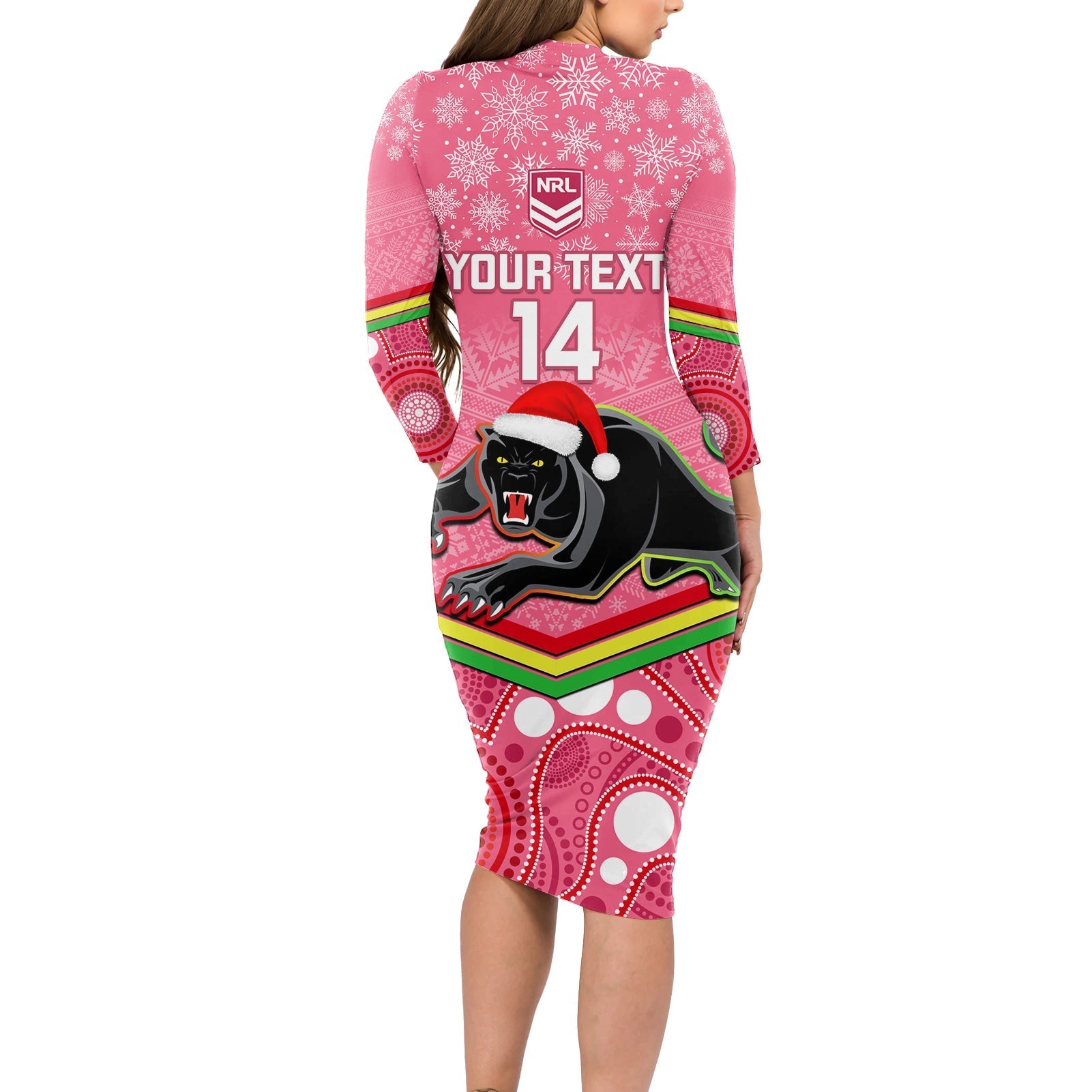 custom-panthers-rugby-christmas-long-sleeve-bodycon-dress-merry-xmas-2023-mix-aboriginal-art-pink-version