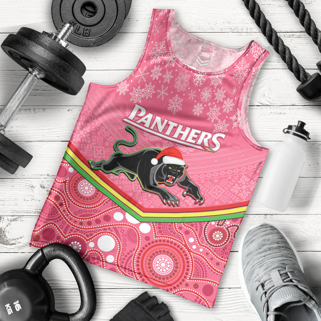 Custom Panthers Rugby Christmas Men Tank Top Merry Xmas 2023 Mix Aboriginal Art Pink Version - Vibe Hoodie Shop
