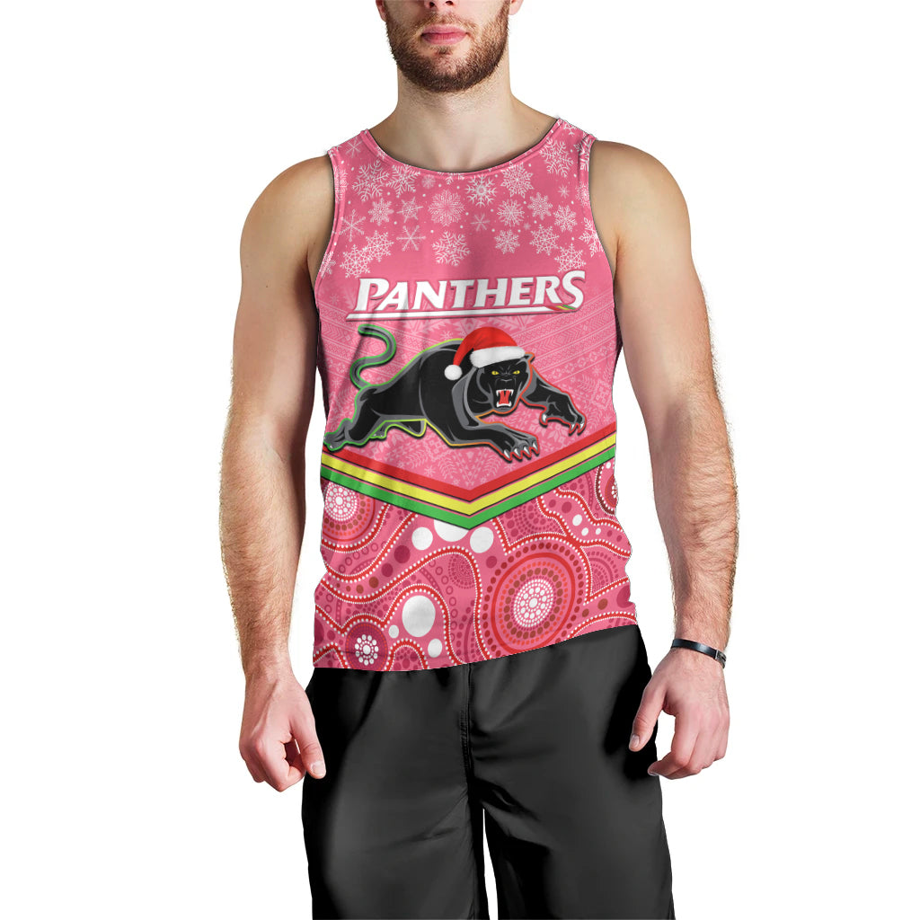 Custom Panthers Rugby Christmas Men Tank Top Merry Xmas 2023 Mix Aboriginal Art Pink Version - Vibe Hoodie Shop