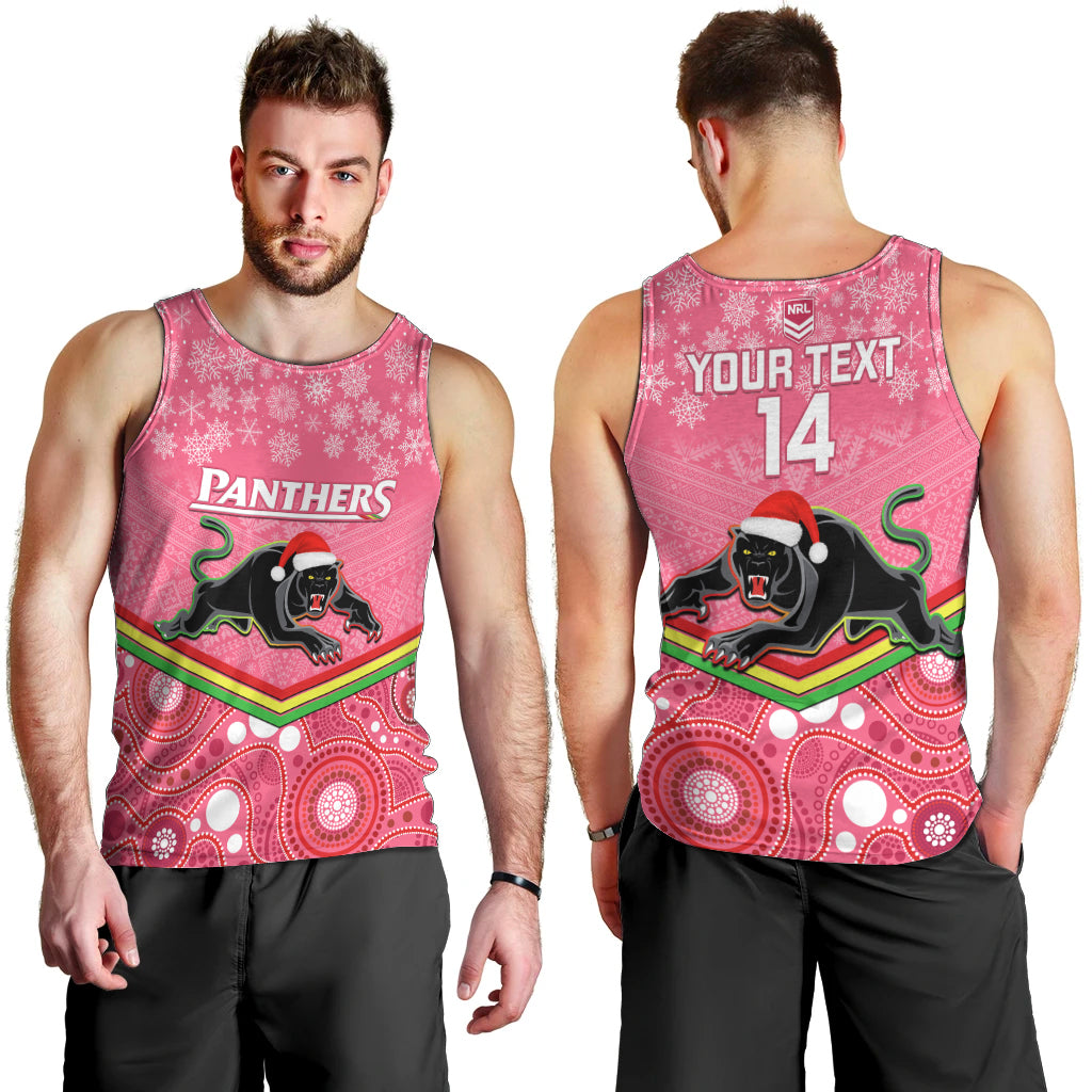 Custom Panthers Rugby Christmas Men Tank Top Merry Xmas 2023 Mix Aboriginal Art Pink Version - Vibe Hoodie Shop