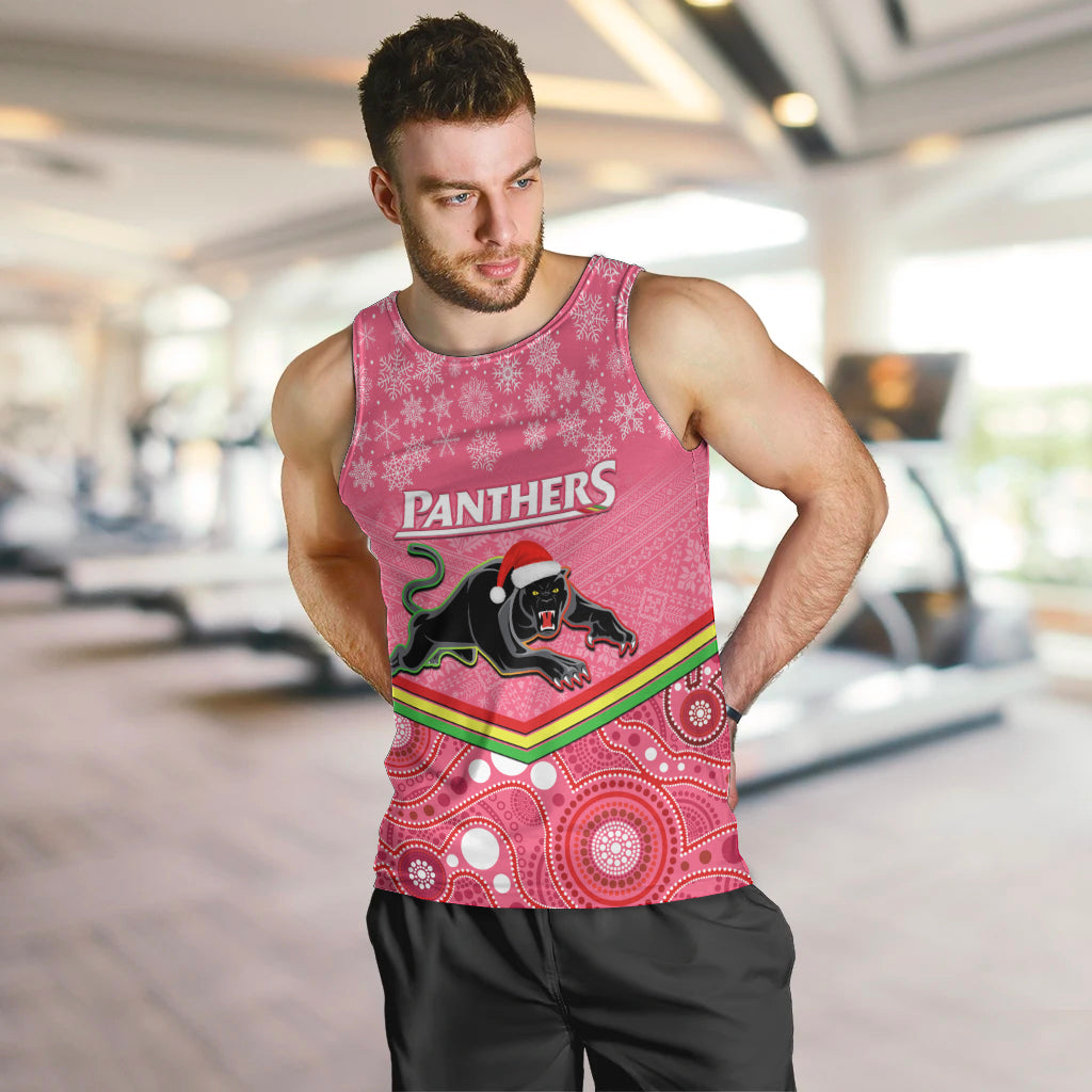 Custom Panthers Rugby Christmas Men Tank Top Merry Xmas 2023 Mix Aboriginal Art Pink Version - Vibe Hoodie Shop