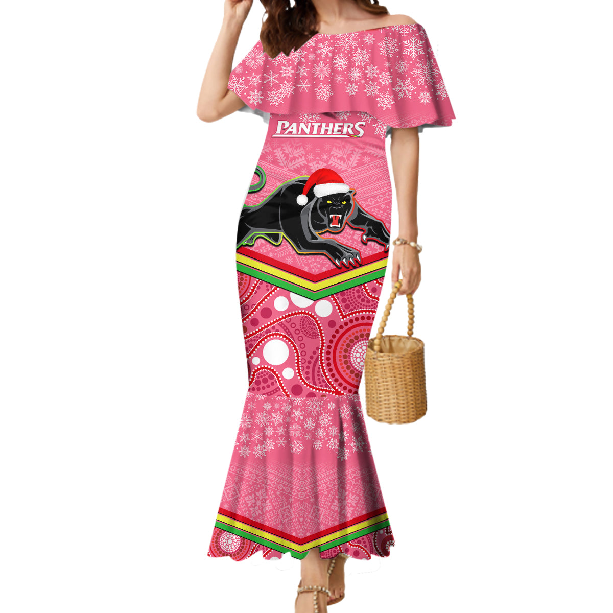 custom-panthers-rugby-christmas-mermaid-dress-merry-xmas-2023-mix-aboriginal-art-pink-version