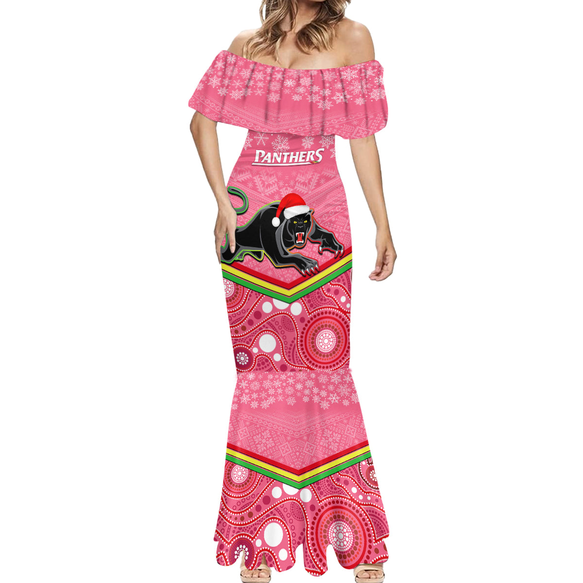 custom-panthers-rugby-christmas-mermaid-dress-merry-xmas-2023-mix-aboriginal-art-pink-version