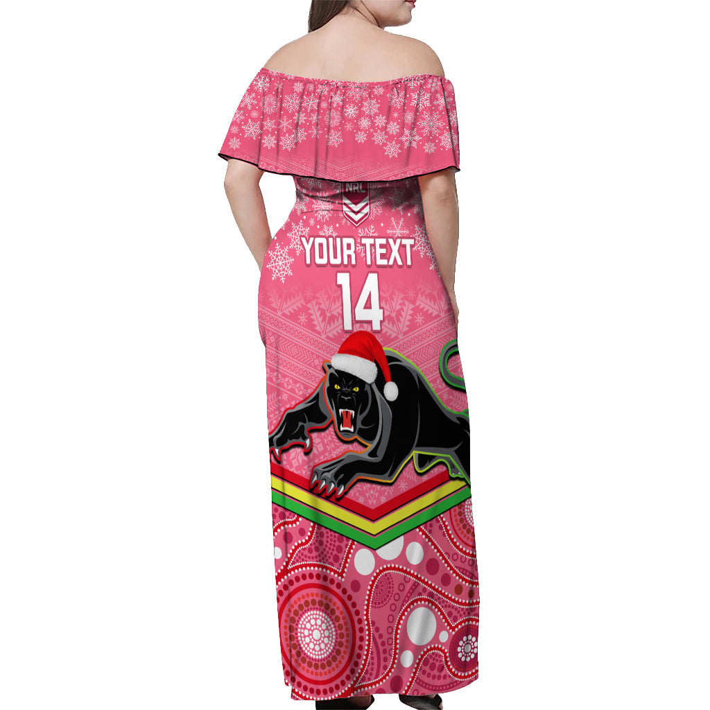 custom-panthers-rugby-christmas-off-shoulder-maxi-dress-merry-xmas-2023-mix-aboriginal-art-pink-version