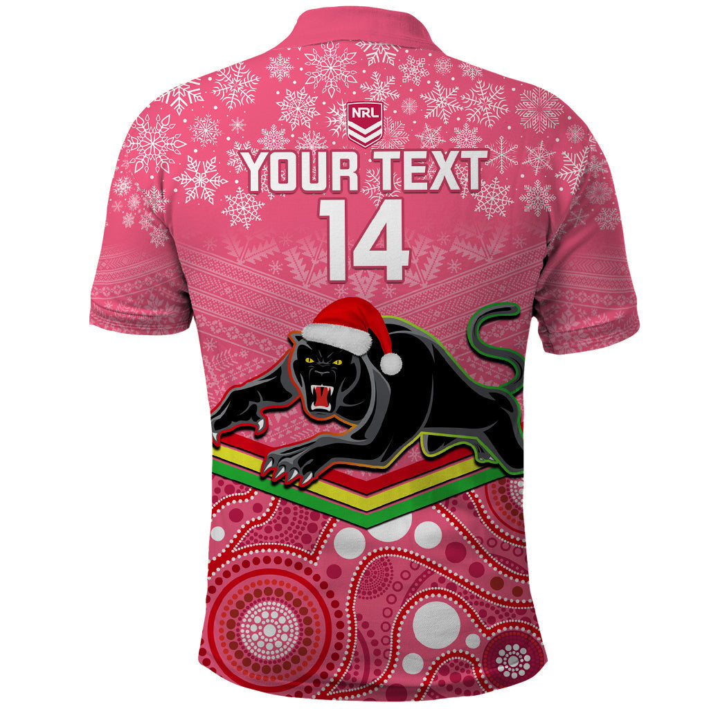 Custom Panthers Rugby Christmas Polo Shirt Merry Xmas 2023 Mix Aboriginal Art Pink Version - Vibe Hoodie Shop