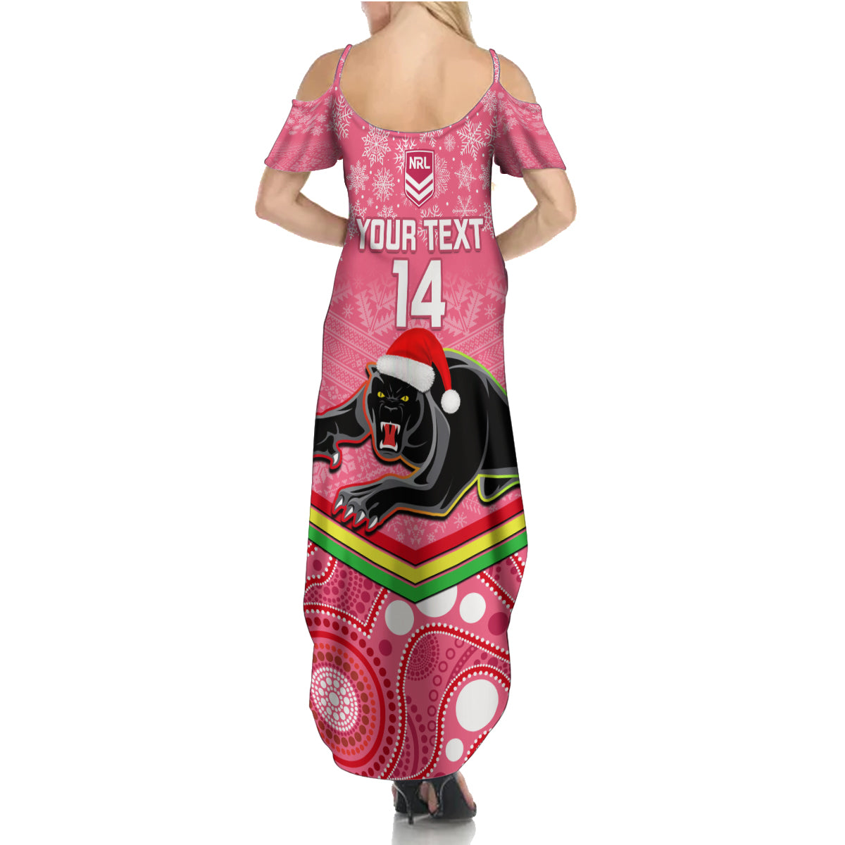 custom-panthers-rugby-christmas-summer-maxi-dress-merry-xmas-2023-mix-aboriginal-art-pink-version