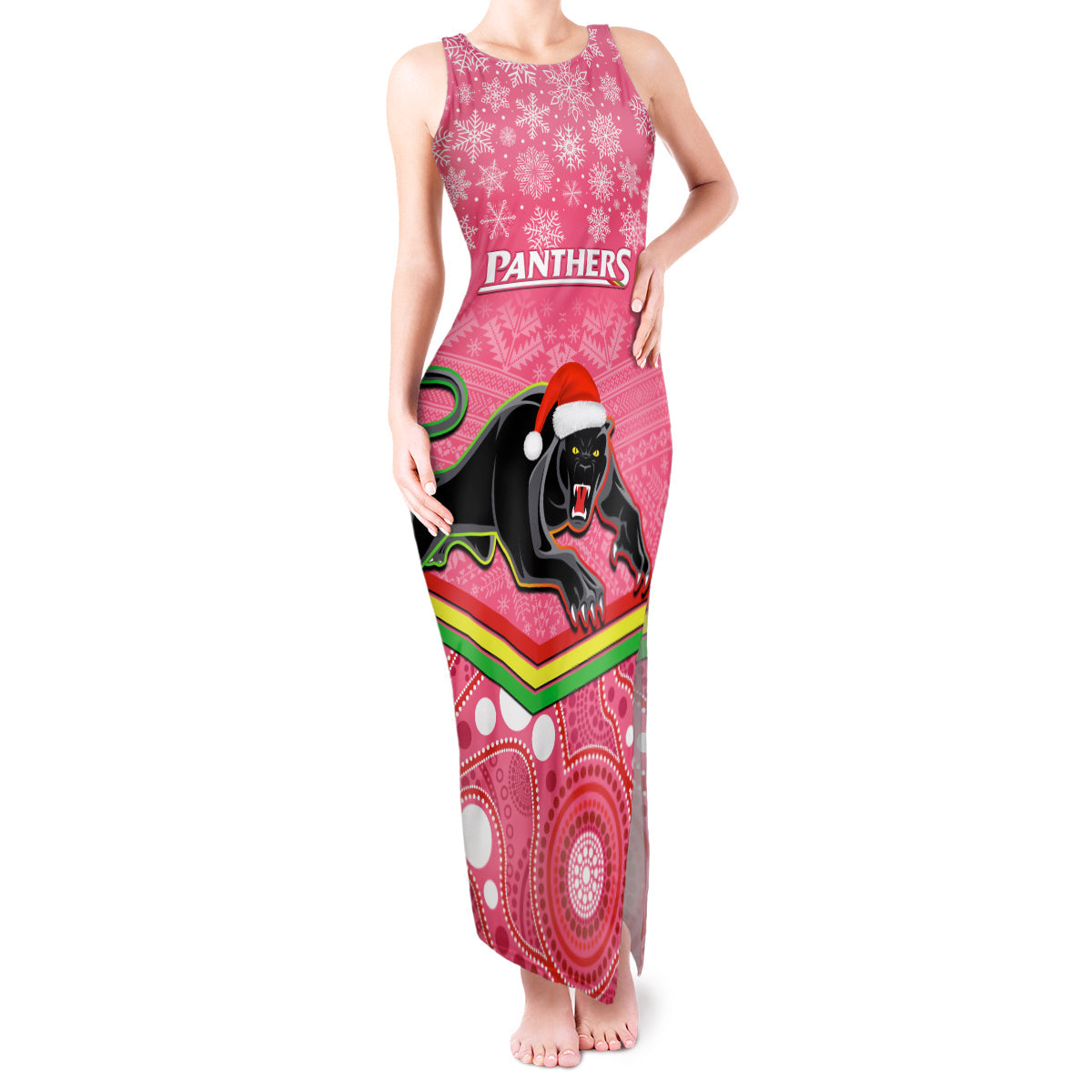 custom-panthers-rugby-christmas-tank-maxi-dress-merry-xmas-2023-mix-aboriginal-art-pink-version