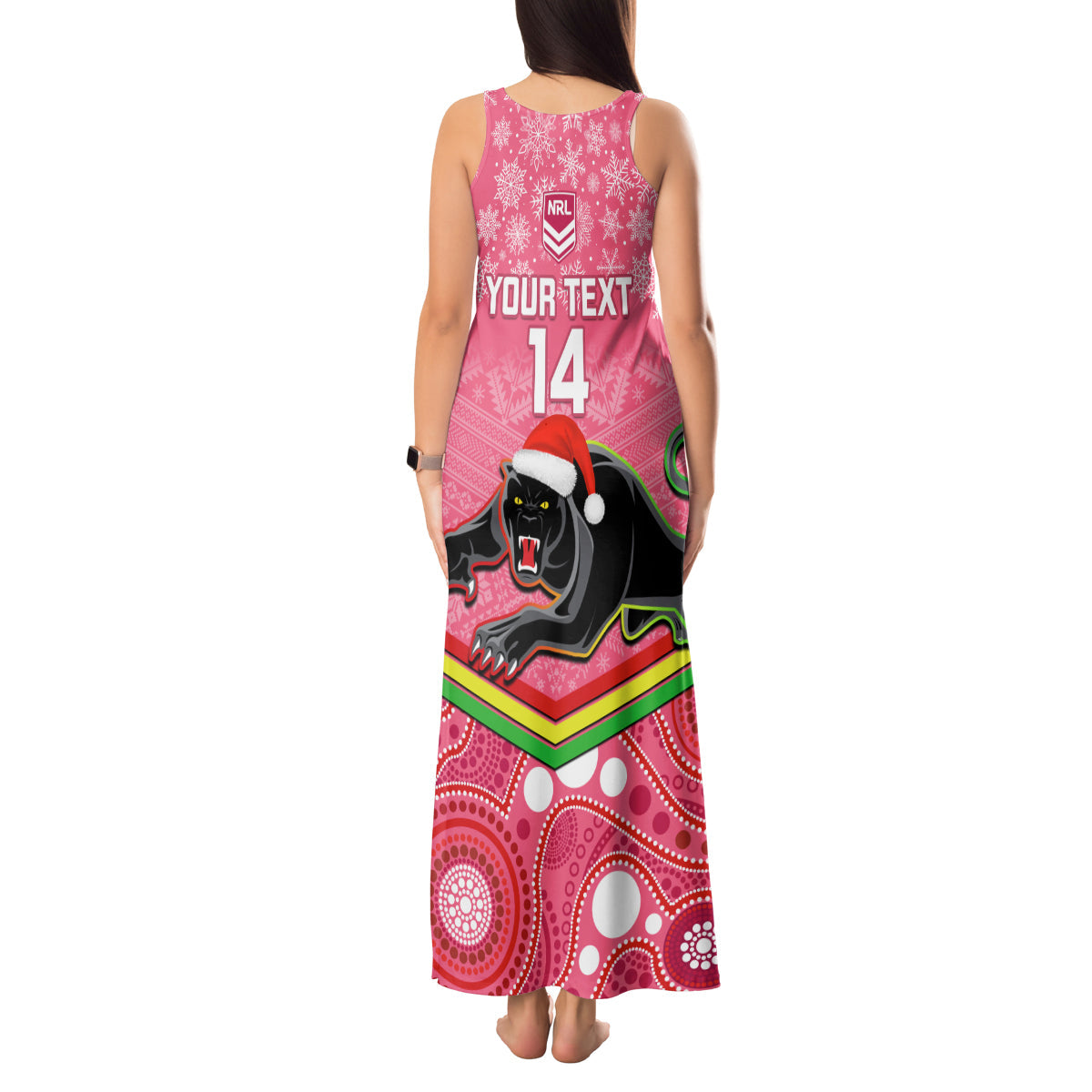 custom-panthers-rugby-christmas-tank-maxi-dress-merry-xmas-2023-mix-aboriginal-art-pink-version