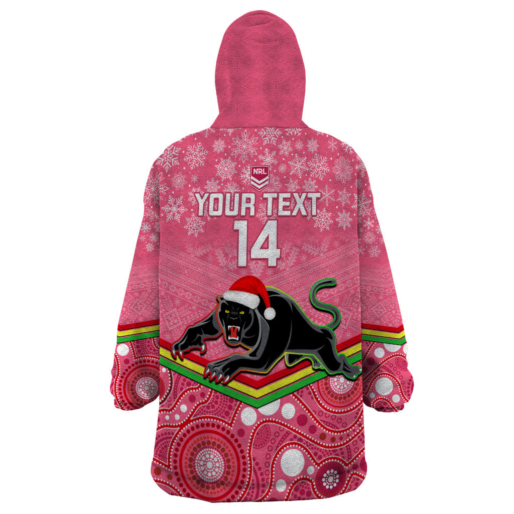 Custom Panthers Rugby Christmas Wearable Blanket Hoodie Merry Xmas 2023 Mix Aboriginal Art Pink Version - Vibe Hoodie Shop