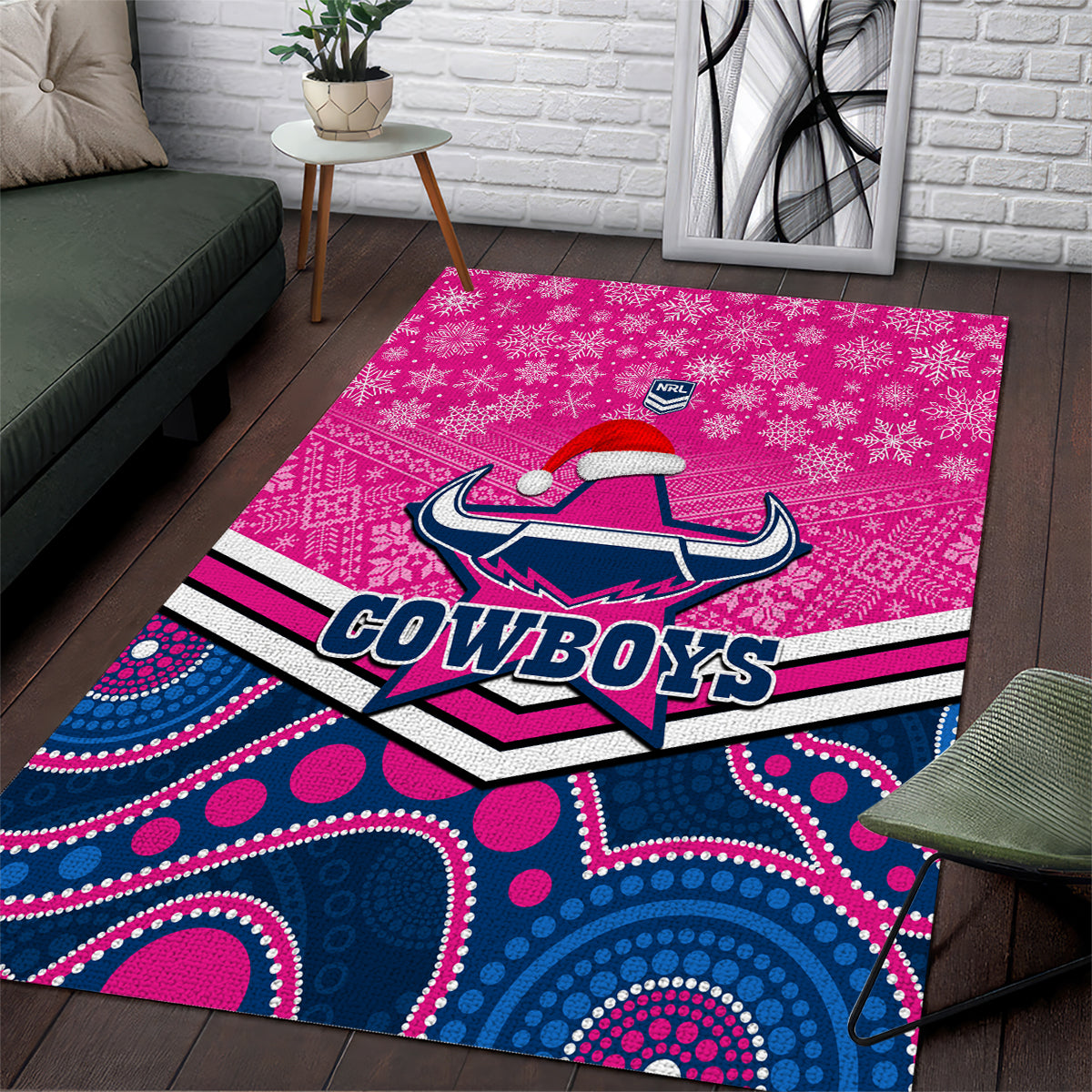 Cowboys Rugby Christmas Area Rug Merry Xmas 2023 Mix Aboriginal Art Pink Version - Vibe Hoodie Shop