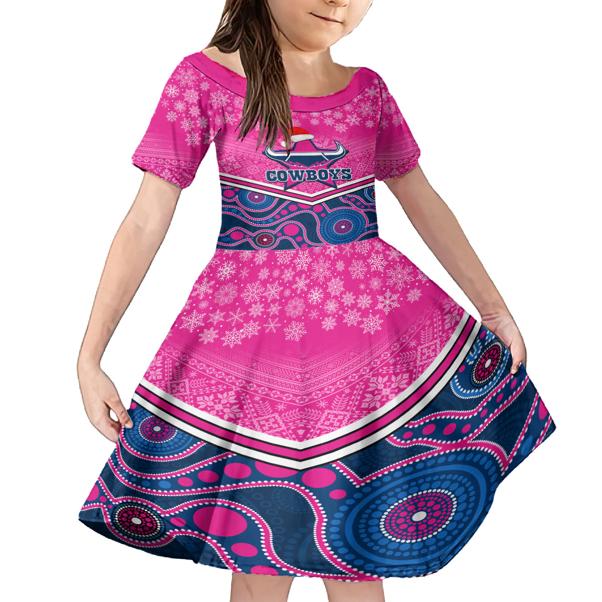 custom-cowboys-rugby-christmas-family-matching-long-sleeve-bodycon-dress-and-hawaiian-shirt-merry-xmas-2023-mix-aboriginal-art-pink-version