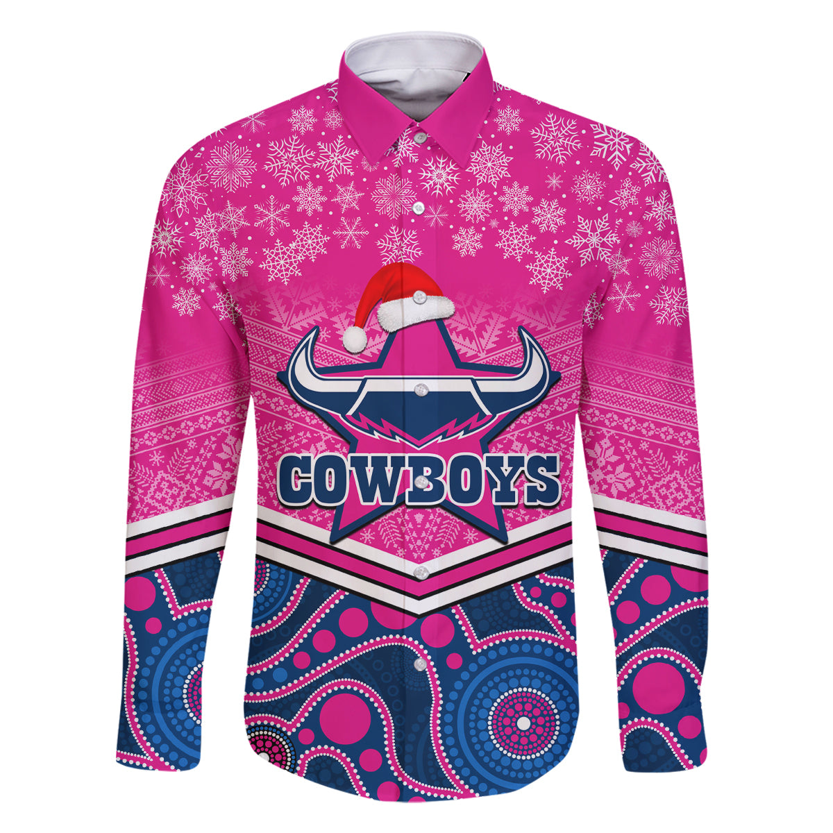 custom-cowboys-rugby-christmas-family-matching-long-sleeve-bodycon-dress-and-hawaiian-shirt-merry-xmas-2023-mix-aboriginal-art-pink-version