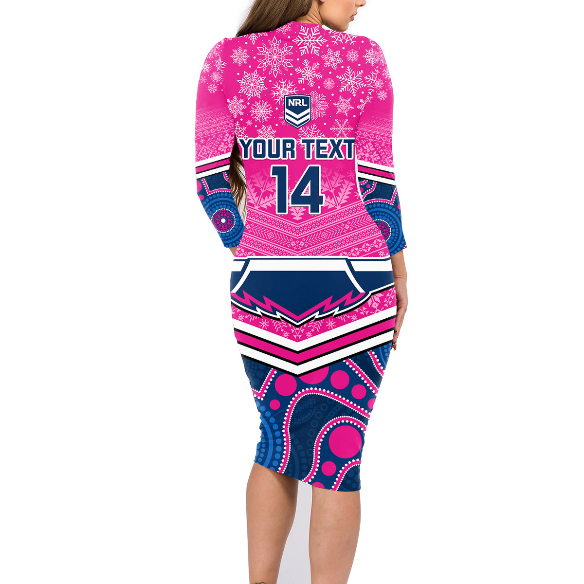 custom-cowboys-rugby-christmas-family-matching-long-sleeve-bodycon-dress-and-hawaiian-shirt-merry-xmas-2023-mix-aboriginal-art-pink-version