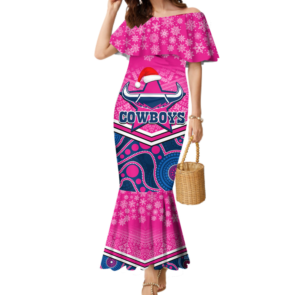 custom-cowboys-rugby-christmas-family-matching-mermaid-dress-and-hawaiian-shirt-merry-xmas-2023-mix-aboriginal-art-pink-version