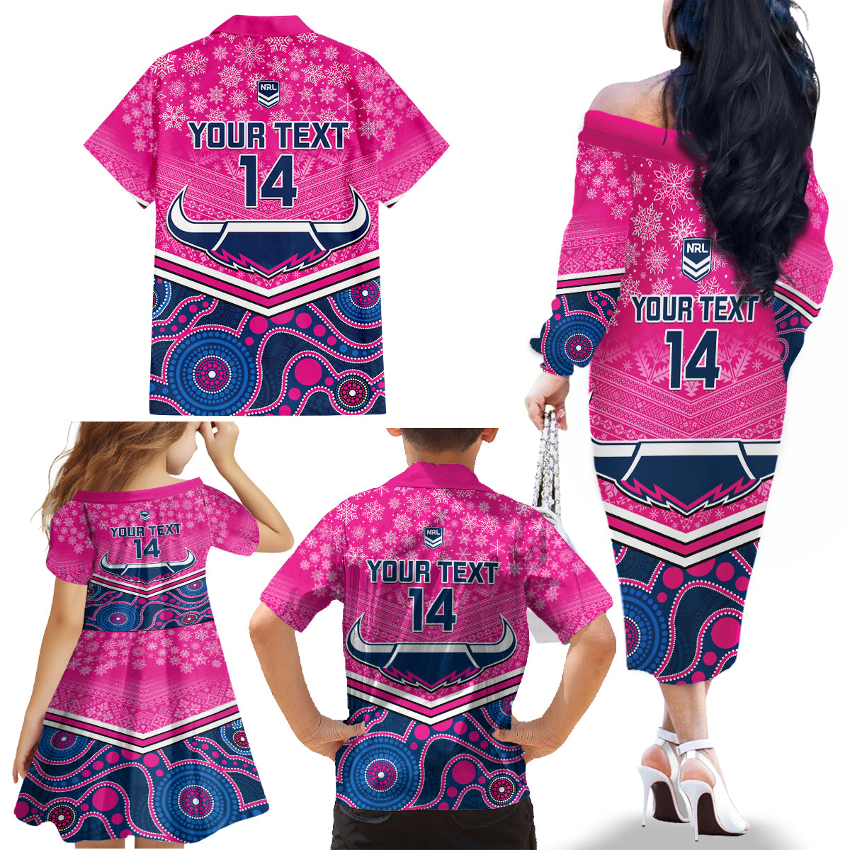 custom-cowboys-rugby-christmas-family-matching-off-shoulder-long-sleeve-dress-and-hawaiian-shirt-merry-xmas-2023-mix-aboriginal-art-pink-version