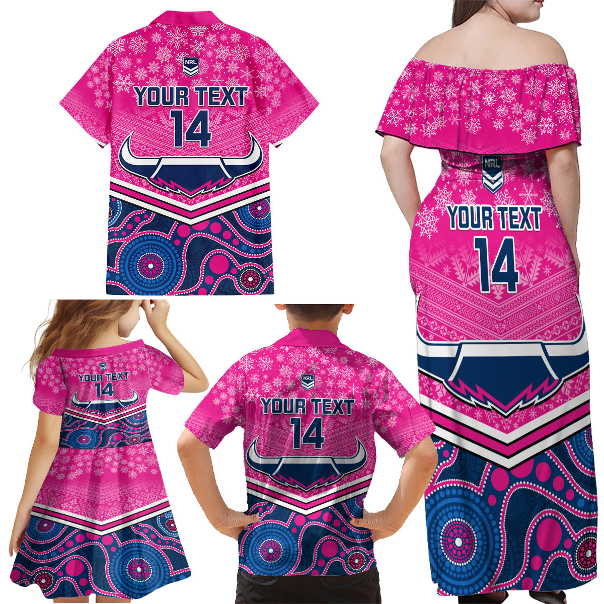 custom-cowboys-rugby-christmas-family-matching-off-shoulder-maxi-dress-and-hawaiian-shirt-merry-xmas-2023-mix-aboriginal-art-pink-version