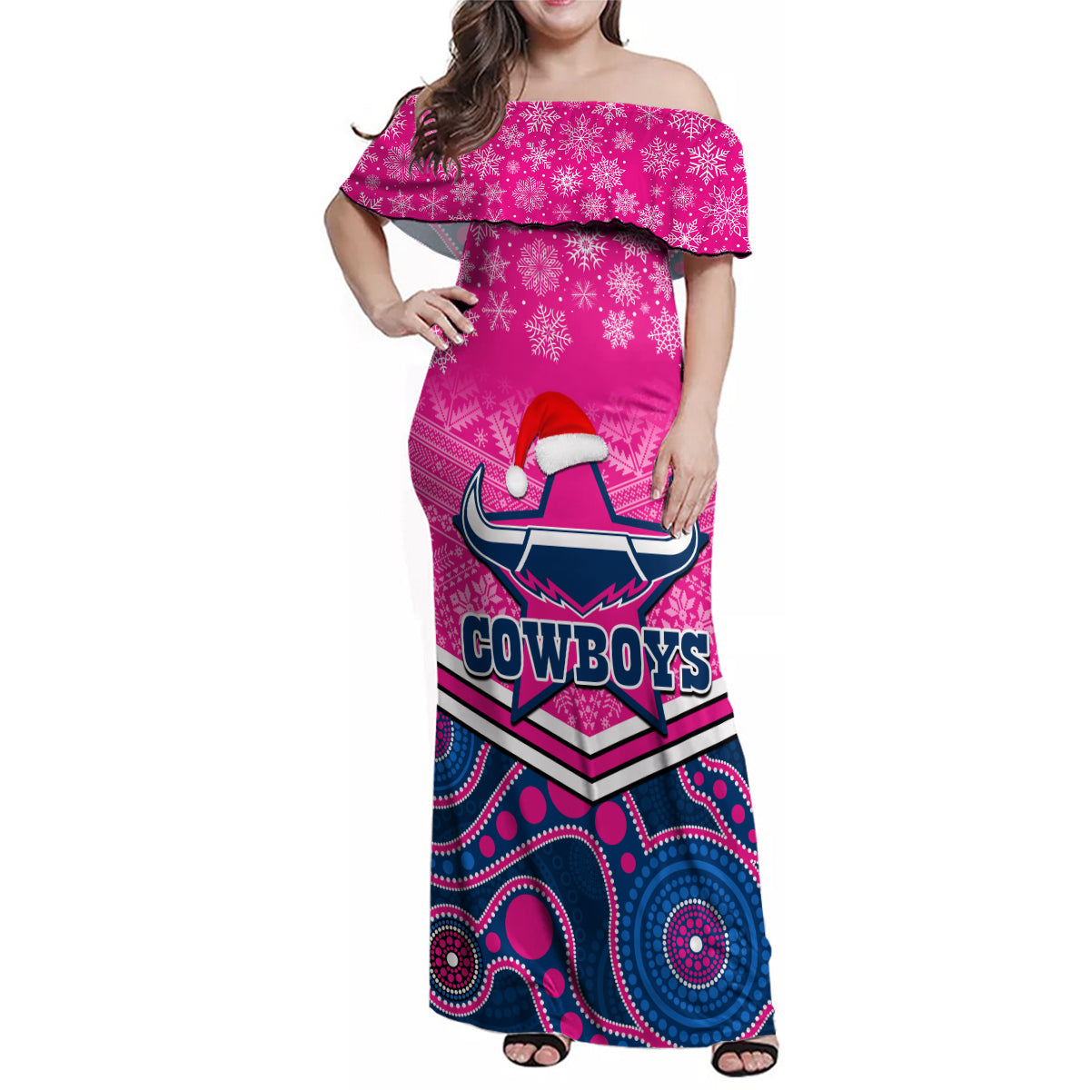 custom-cowboys-rugby-christmas-family-matching-off-shoulder-maxi-dress-and-hawaiian-shirt-merry-xmas-2023-mix-aboriginal-art-pink-version