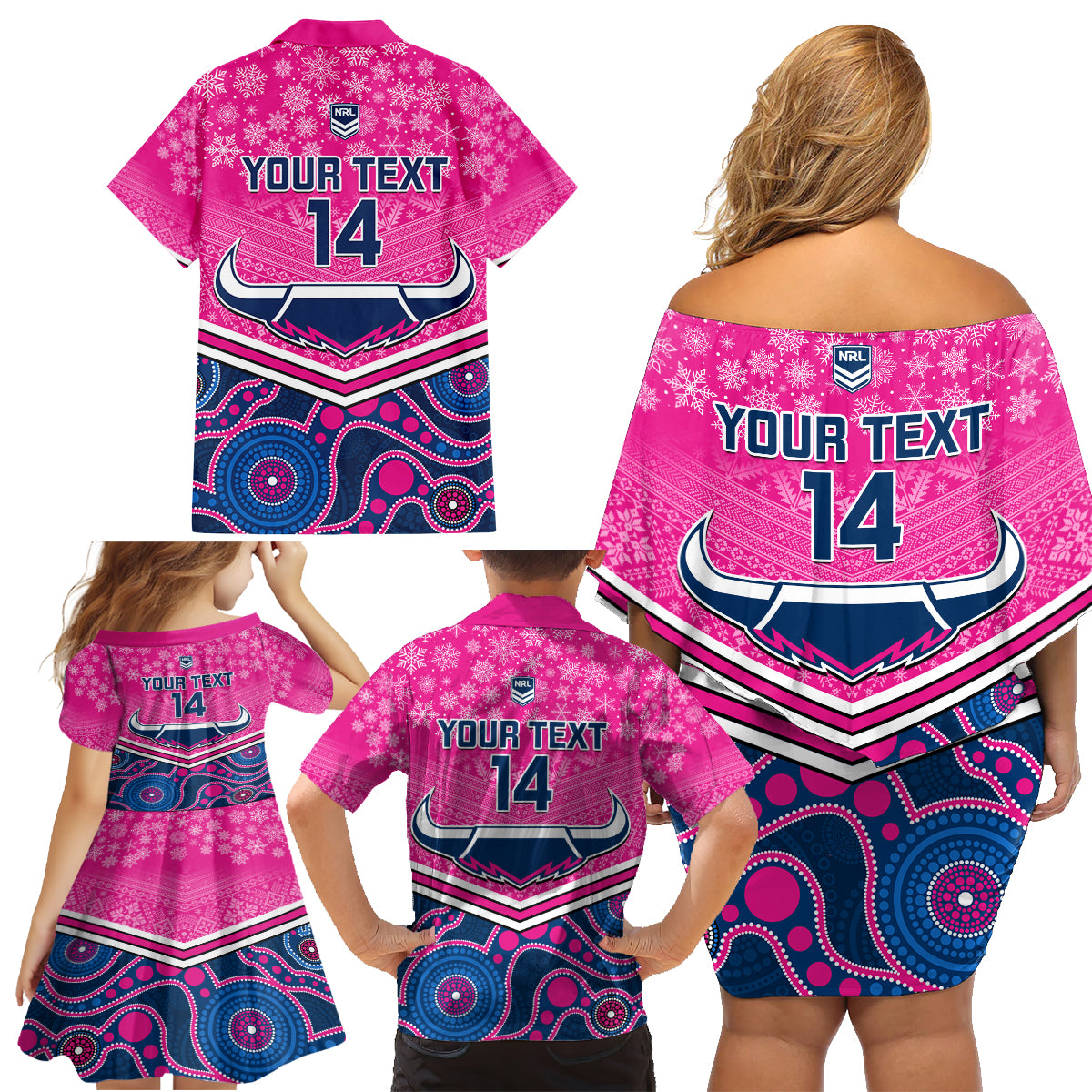 custom-cowboys-rugby-christmas-family-matching-off-shoulder-short-dress-and-hawaiian-shirt-merry-xmas-2023-mix-aboriginal-art-pink-version