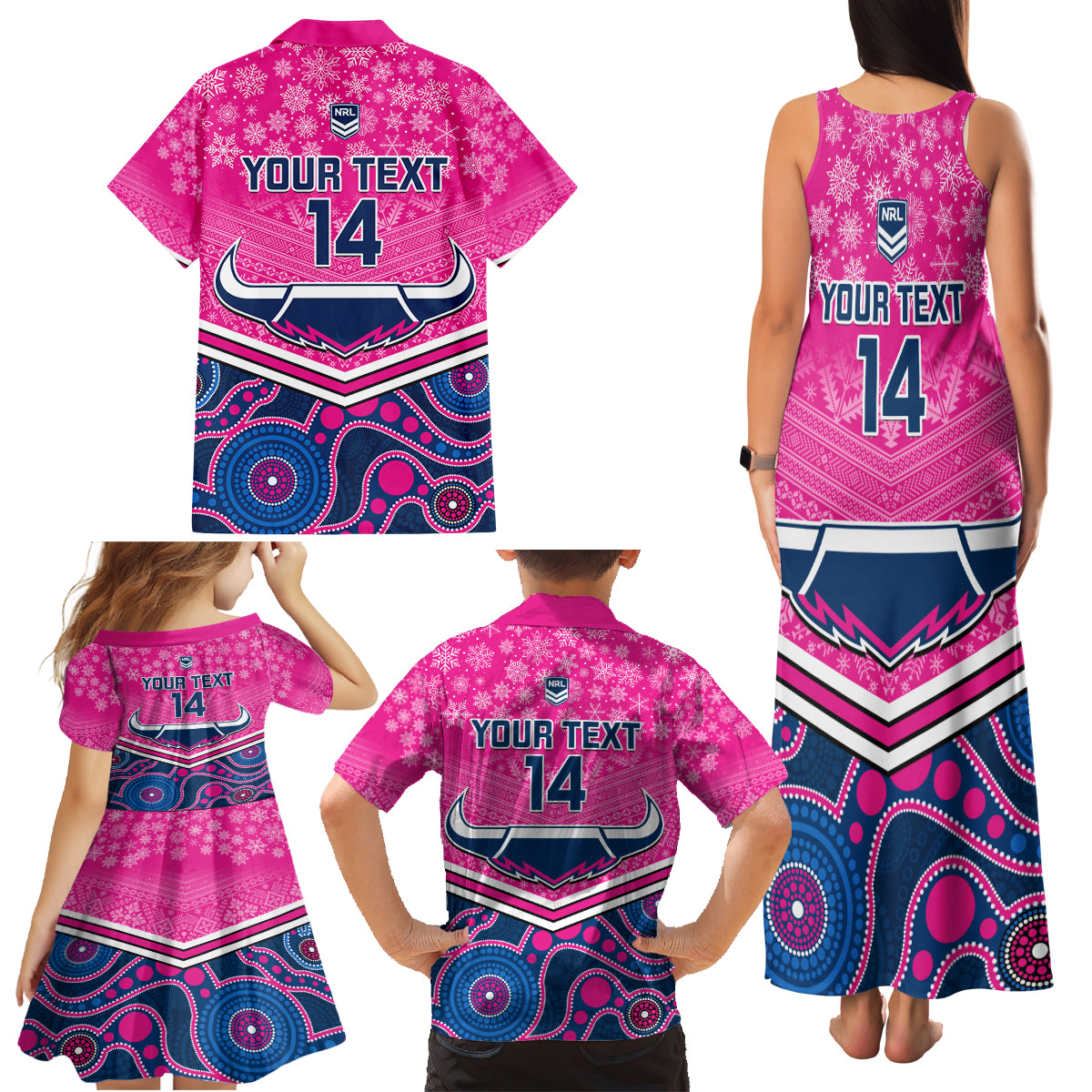 custom-cowboys-rugby-christmas-family-matching-tank-maxi-dress-and-hawaiian-shirt-merry-xmas-2023-mix-aboriginal-art-pink-version