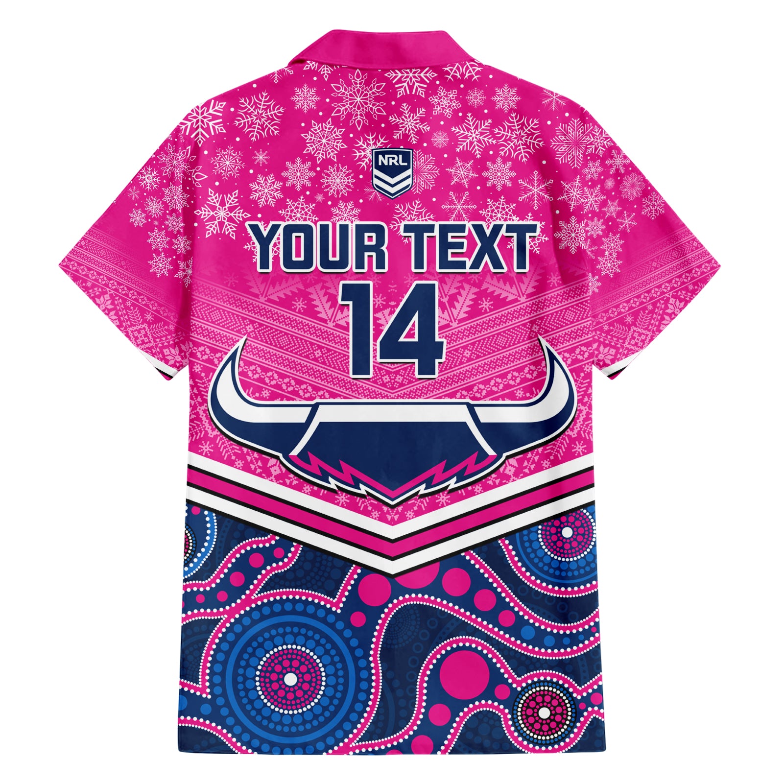 Custom Cowboys Rugby Christmas Hawaiian Shirt Merry Xmas 2023 Mix Aboriginal Art Pink Version - Vibe Hoodie Shop