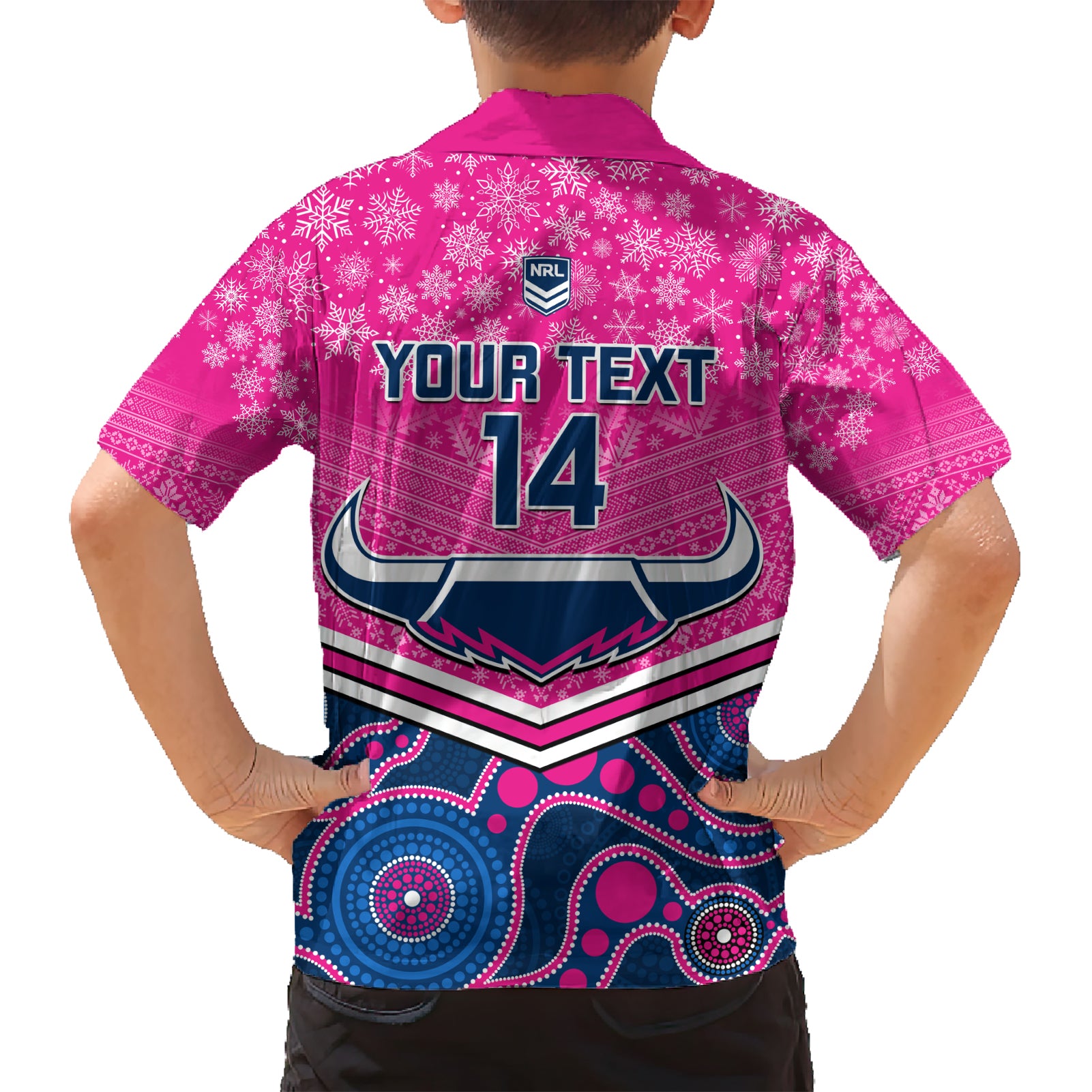 Custom Cowboys Rugby Christmas Hawaiian Shirt Merry Xmas 2023 Mix Aboriginal Art Pink Version - Vibe Hoodie Shop