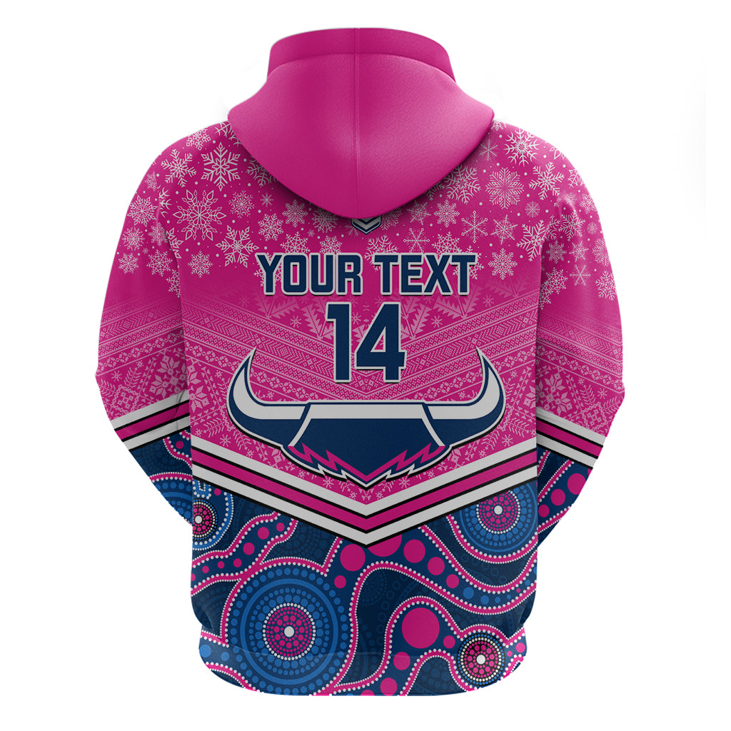 Custom Cowboys Rugby Christmas Hoodie Merry Xmas 2023 Mix Aboriginal Art Pink Version - Vibe Hoodie Shop