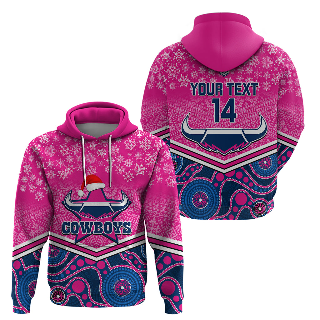 Custom Cowboys Rugby Christmas Hoodie Merry Xmas 2023 Mix Aboriginal Art Pink Version - Vibe Hoodie Shop