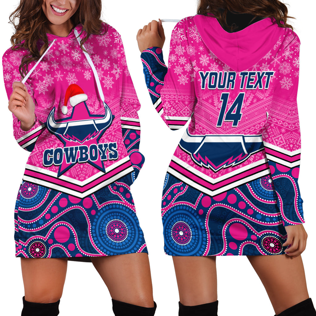 Custom Cowboys Rugby Christmas Hoodie Dress Merry Xmas 2023 Mix Aboriginal Art Pink Version - Vibe Hoodie Shop