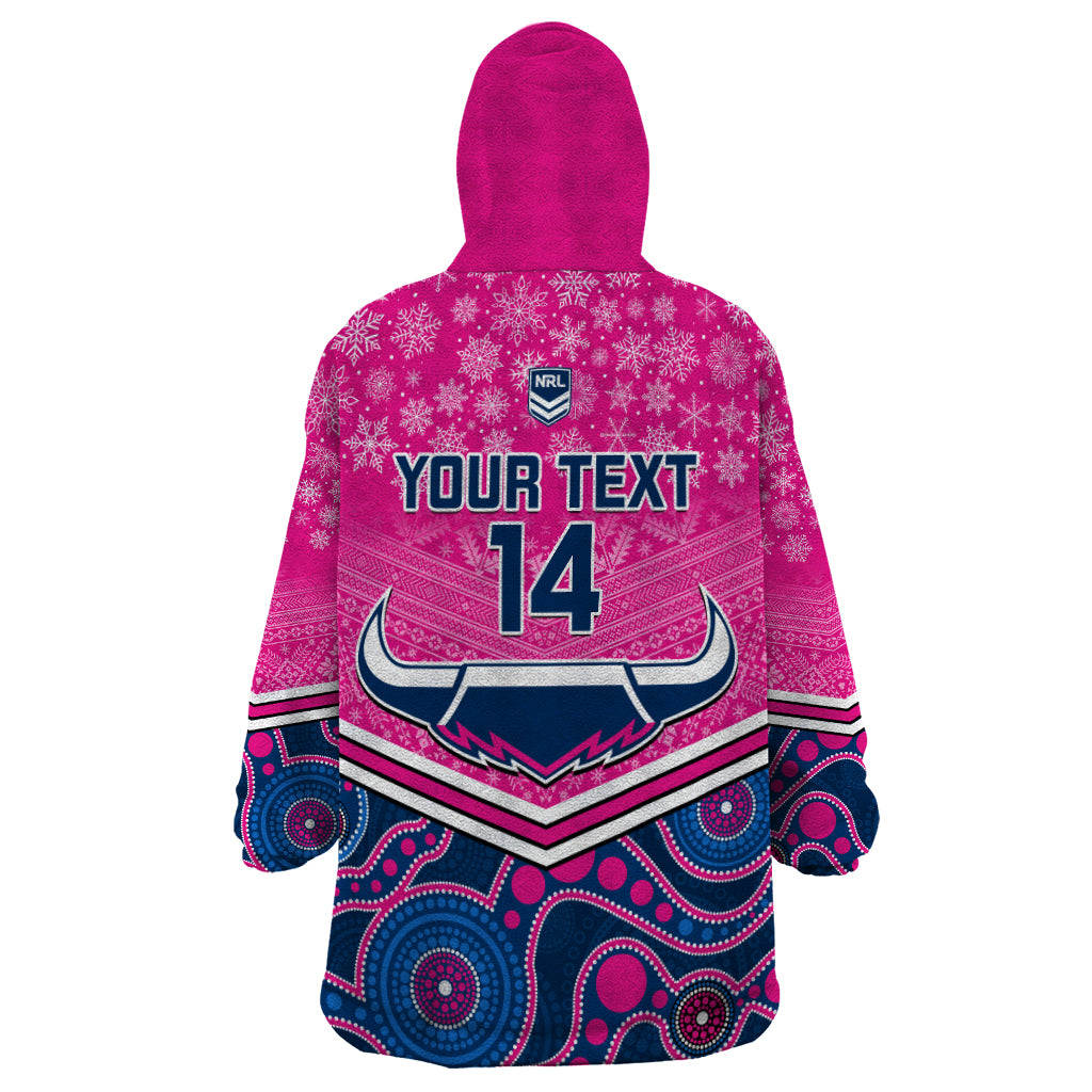 Custom Cowboys Rugby Christmas Wearable Blanket Hoodie Merry Xmas 2023 Mix Aboriginal Art Pink Version - Vibe Hoodie Shop