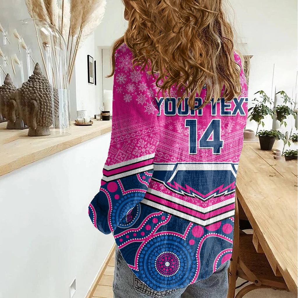 Custom Cowboys Rugby Christmas Women Casual Shirt Merry Xmas 2023 Mix Aboriginal Art Pink Version - Vibe Hoodie Shop