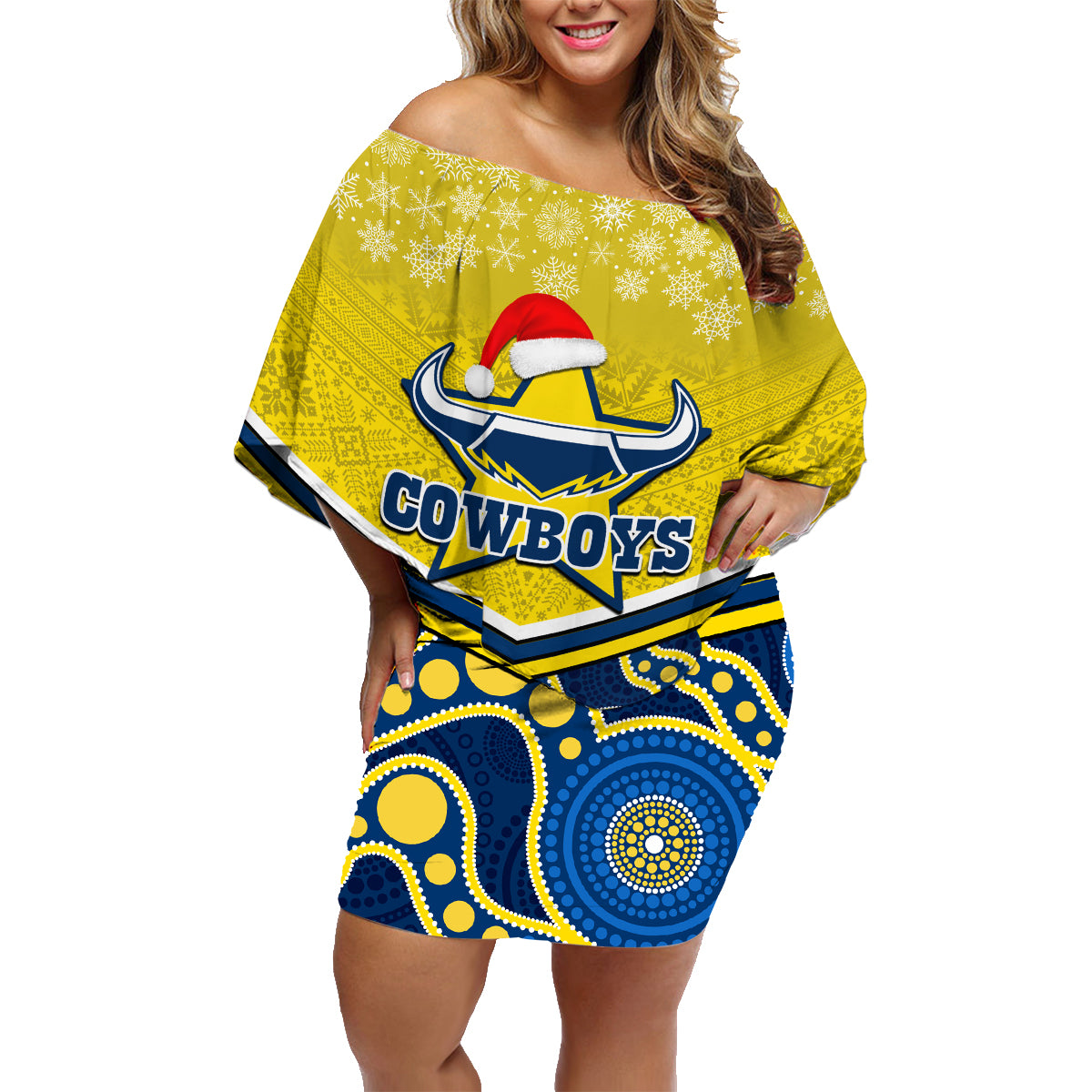 custom-cowboys-rugby-christmas-family-matching-off-shoulder-short-dress-and-hawaiian-shirt-merry-xmas-2023-mix-aboriginal-art-blue-version