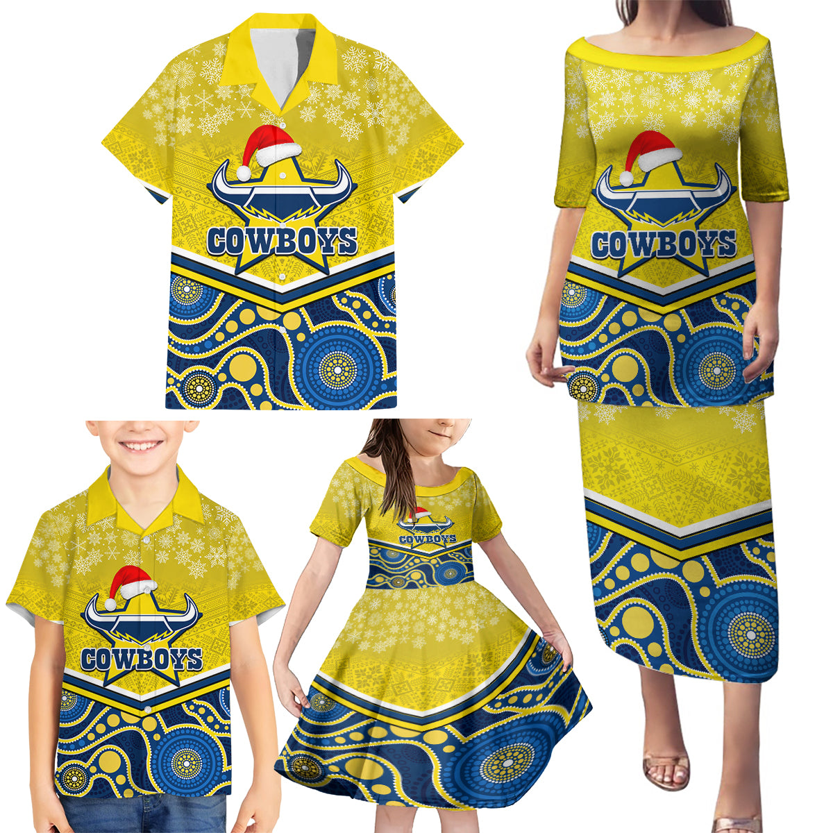 custom-cowboys-rugby-christmas-family-matching-puletasi-dress-and-hawaiian-shirt-merry-xmas-2023-mix-aboriginal-art-blue-version