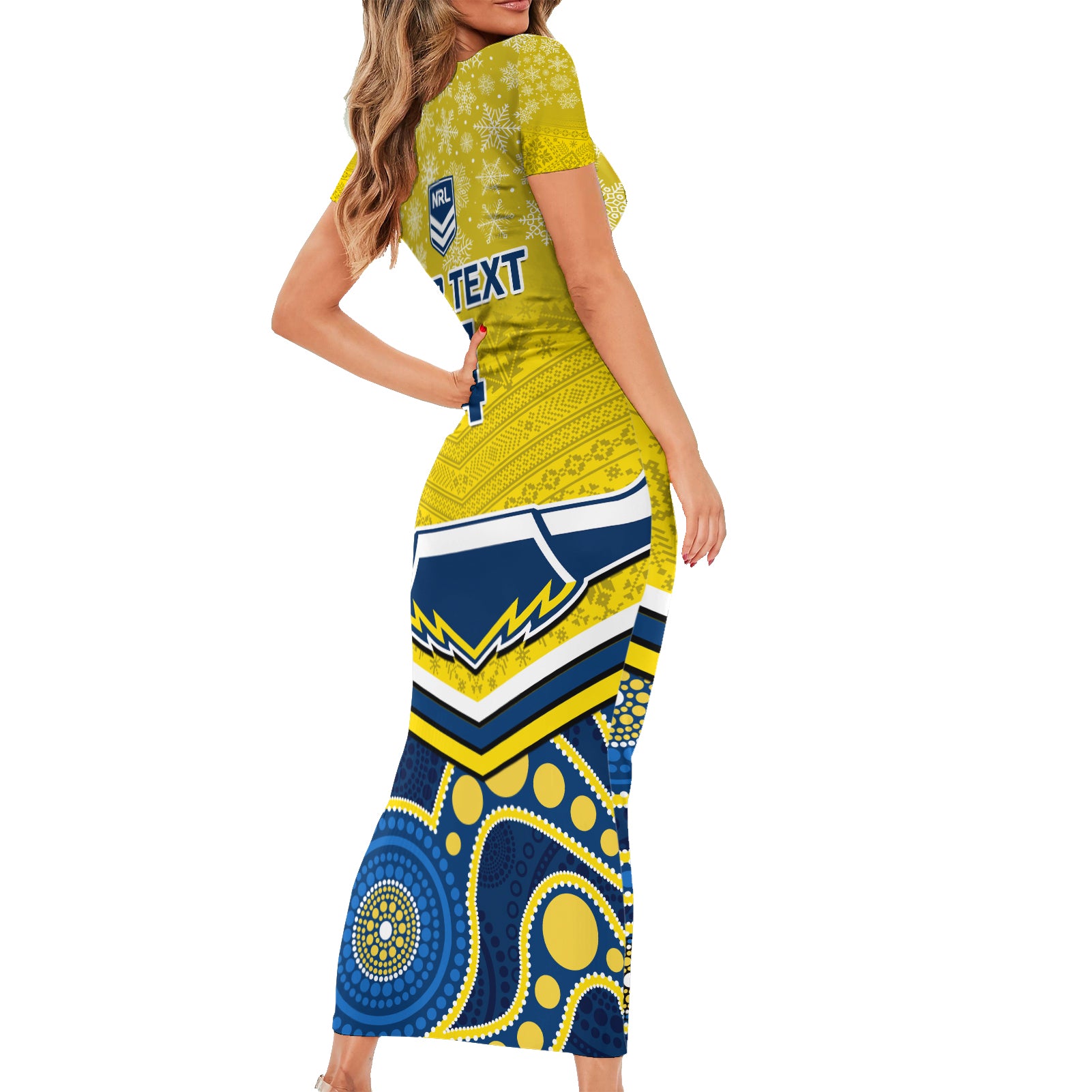 custom-cowboys-rugby-christmas-family-matching-short-sleeve-bodycon-dress-and-hawaiian-shirt-merry-xmas-2023-mix-aboriginal-art-blue-version