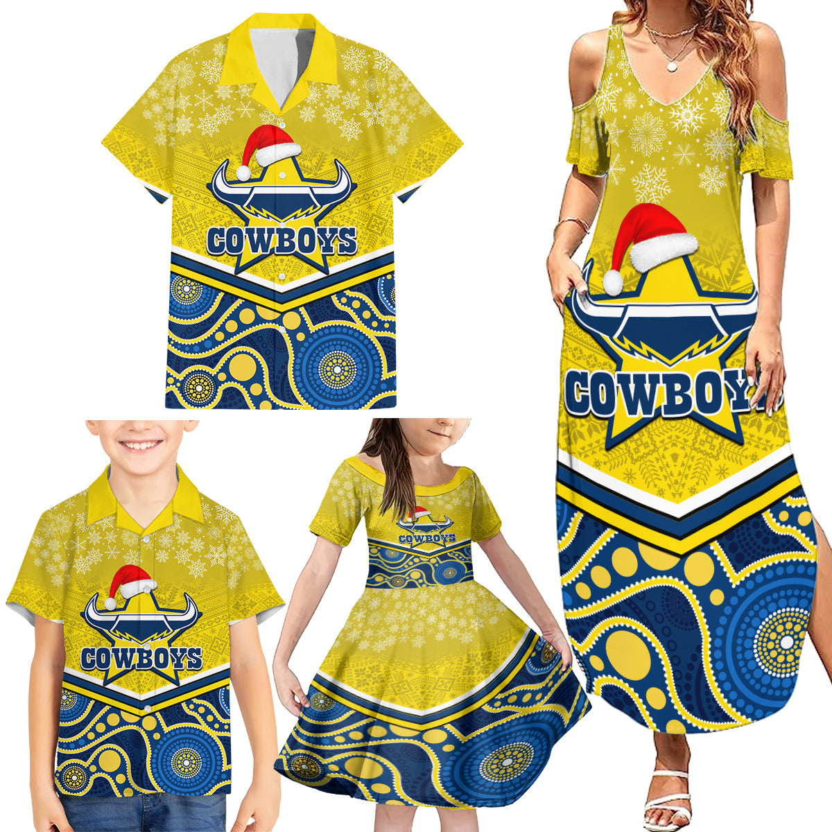 custom-cowboys-rugby-christmas-family-matching-summer-maxi-dress-and-hawaiian-shirt-merry-xmas-2023-mix-aboriginal-art-blue-version