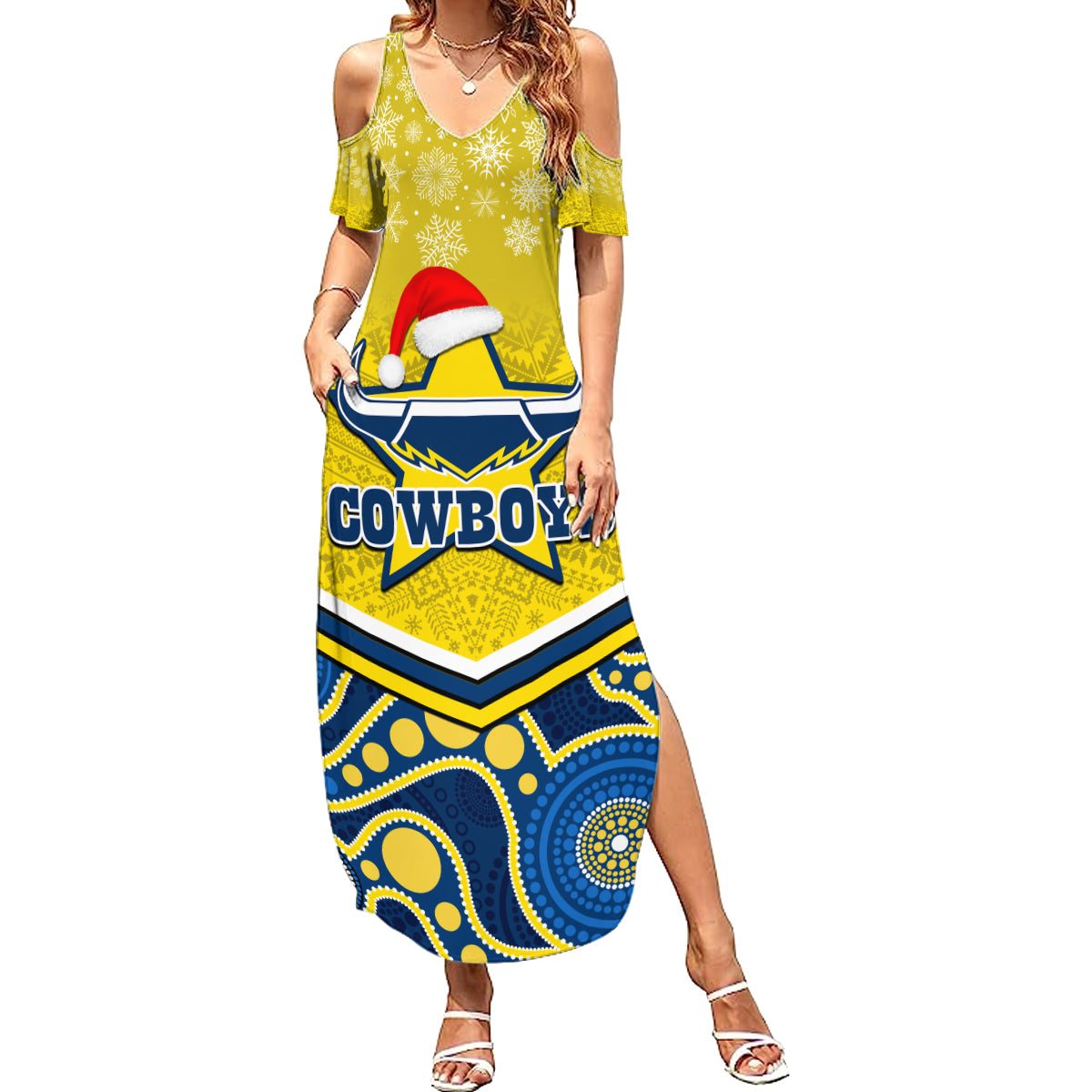 custom-cowboys-rugby-christmas-family-matching-summer-maxi-dress-and-hawaiian-shirt-merry-xmas-2023-mix-aboriginal-art-blue-version