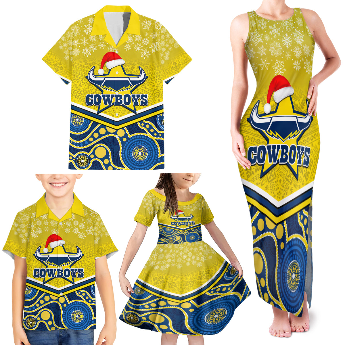 custom-cowboys-rugby-christmas-family-matching-tank-maxi-dress-and-hawaiian-shirt-merry-xmas-2023-mix-aboriginal-art-blue-version