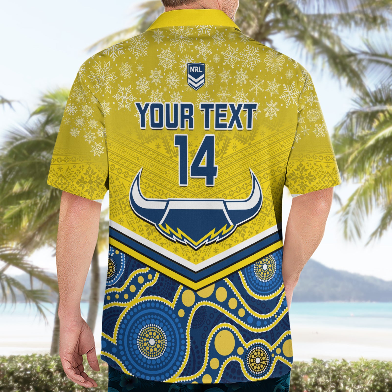 Custom Cowboys Rugby Christmas Hawaiian Shirt Merry Xmas 2023 Mix Aboriginal Art Blue Version - Vibe Hoodie Shop