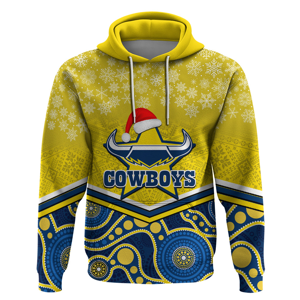 Custom Cowboys Rugby Christmas Hoodie Merry Xmas 2023 Mix Aboriginal Art Blue Version - Vibe Hoodie Shop