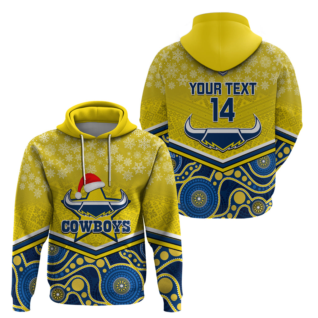 Custom Cowboys Rugby Christmas Hoodie Merry Xmas 2023 Mix Aboriginal Art Blue Version - Vibe Hoodie Shop