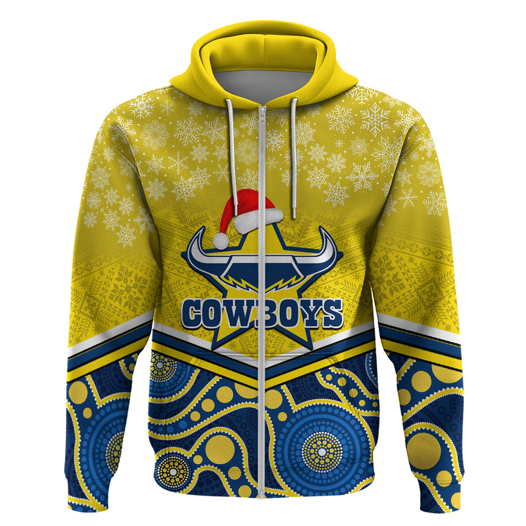 Custom Cowboys Rugby Christmas Hoodie Merry Xmas 2023 Mix Aboriginal Art Blue Version - Vibe Hoodie Shop