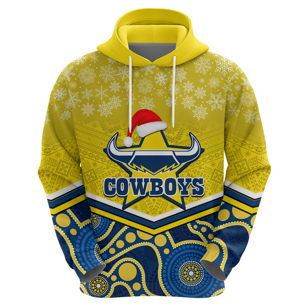 Custom Cowboys Rugby Christmas Hoodie Merry Xmas 2023 Mix Aboriginal Art Blue Version - Vibe Hoodie Shop