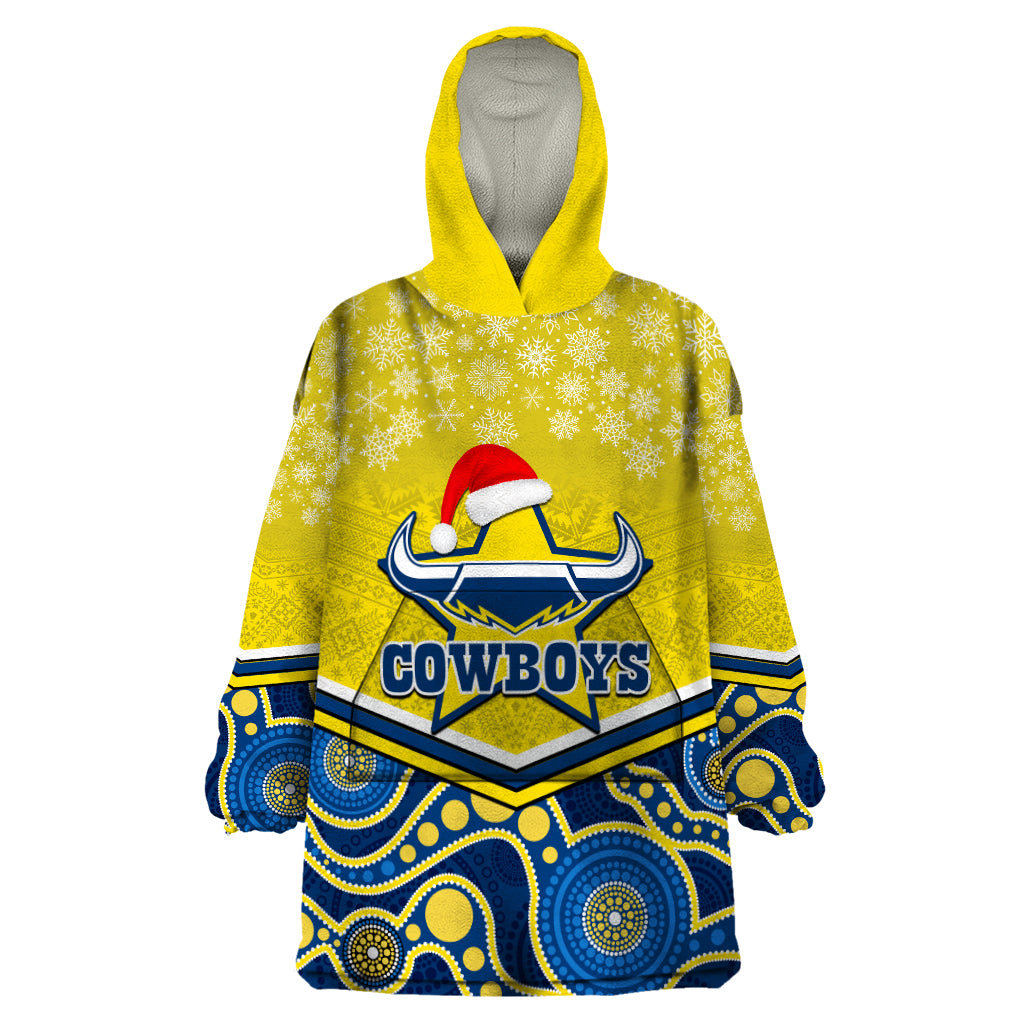 Custom Cowboys Rugby Christmas Wearable Blanket Hoodie Merry Xmas 2023 Mix Aboriginal Art Blue Version - Vibe Hoodie Shop