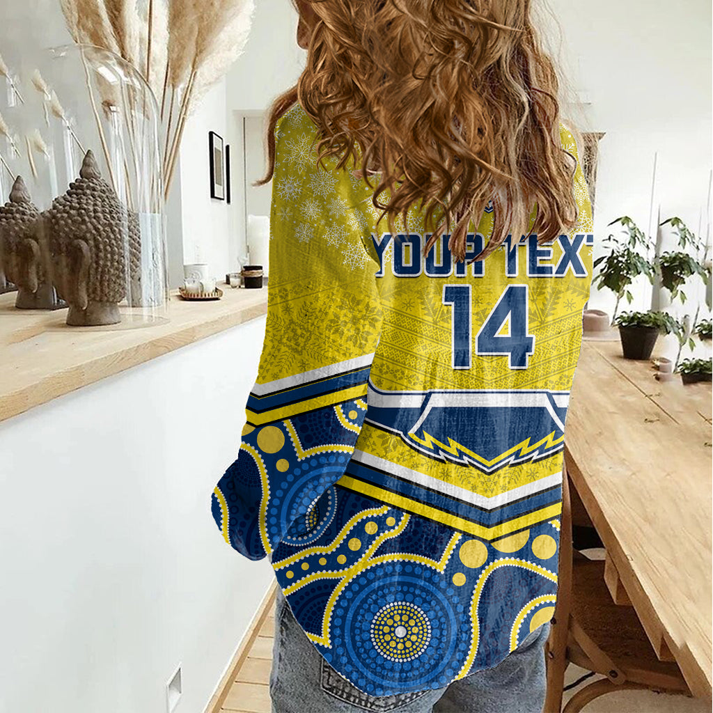 Custom Cowboys Rugby Christmas Women Casual Shirt Merry Xmas 2023 Mix Aboriginal Art Blue Version - Vibe Hoodie Shop