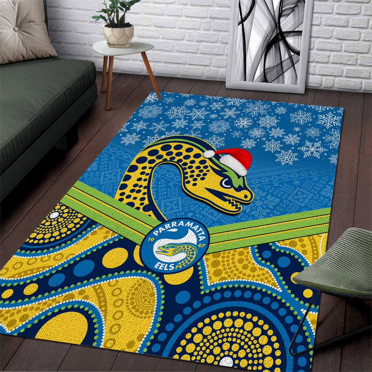 Parramatta Eels Rugby Christmas Area Rug Merry Xmas 2023 Mix Aboriginal Art - Vibe Hoodie Shop