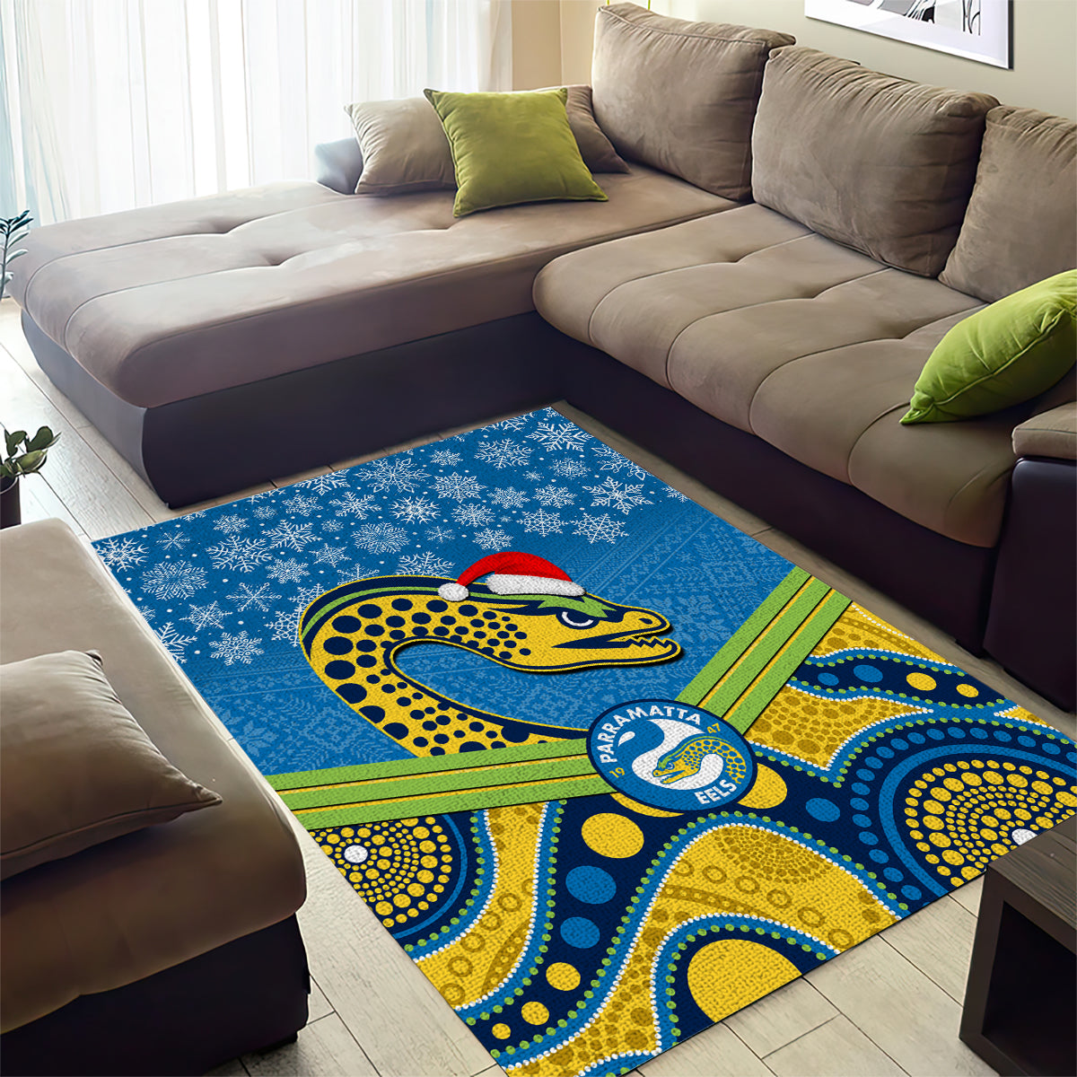 Parramatta Eels Rugby Christmas Area Rug Merry Xmas 2023 Mix Aboriginal Art - Vibe Hoodie Shop