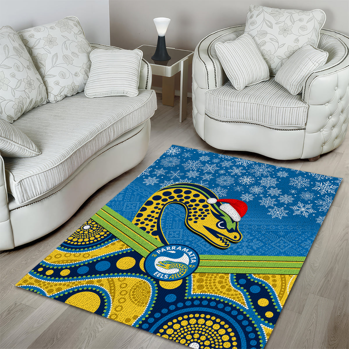 Parramatta Eels Rugby Christmas Area Rug Merry Xmas 2023 Mix Aboriginal Art - Vibe Hoodie Shop