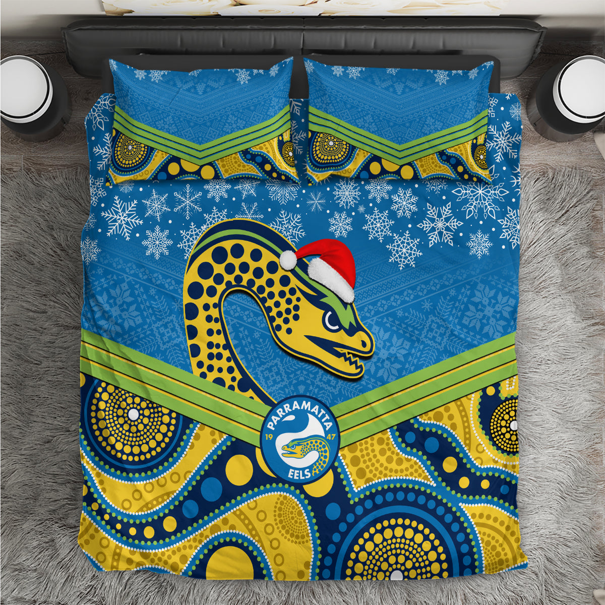 Parramatta Eels Rugby Christmas Bedding Set Merry Xmas 2023 Mix Aboriginal Art - Vibe Hoodie Shop