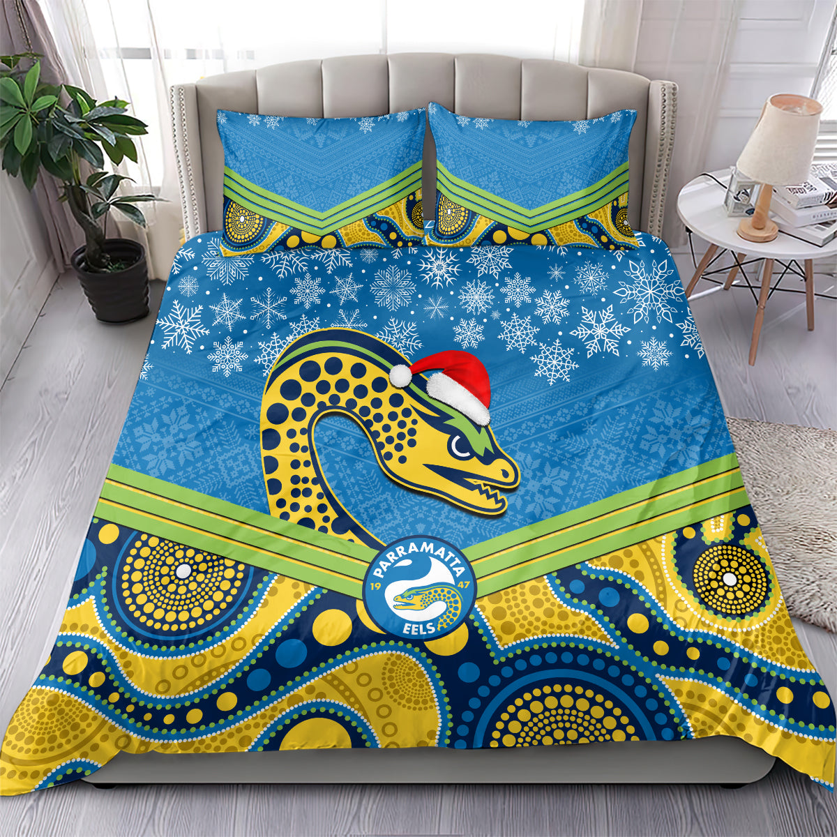 Parramatta Eels Rugby Christmas Bedding Set Merry Xmas 2023 Mix Aboriginal Art - Vibe Hoodie Shop